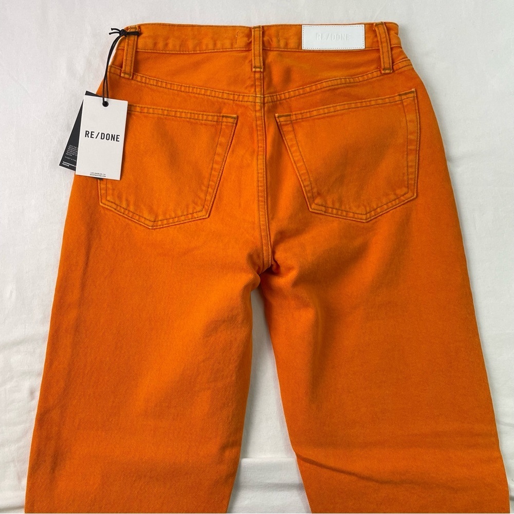 Re/Done Women's Orange Solid Cotton High Rise Raw Hem Straight Leg Jeans Size 25 - Picture 8 of 9